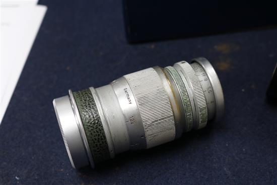 A Leica IIIb camera, No. 284187 and a Leitz Elmar F=9cm 1:4 lens Nr. 1036477